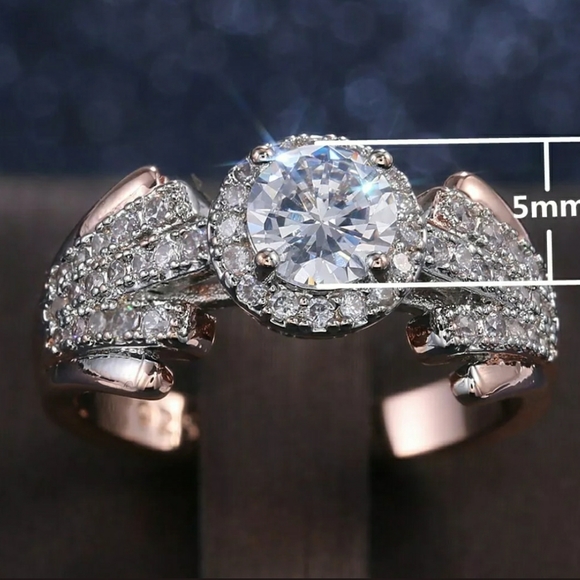 NWT 1 CZ WHITE GOLD W ROSE GOLD TRIM sterling silver gold  CZ Ring - Picture 7 of 15